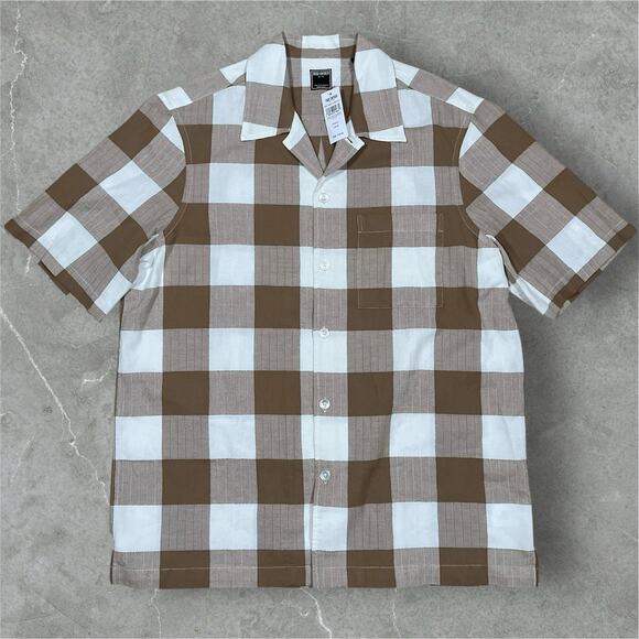 NWT Todd Snyder Oversized Check Relaxed Camp Collar Size Medium Brown New $178 - Picture 1 of 7